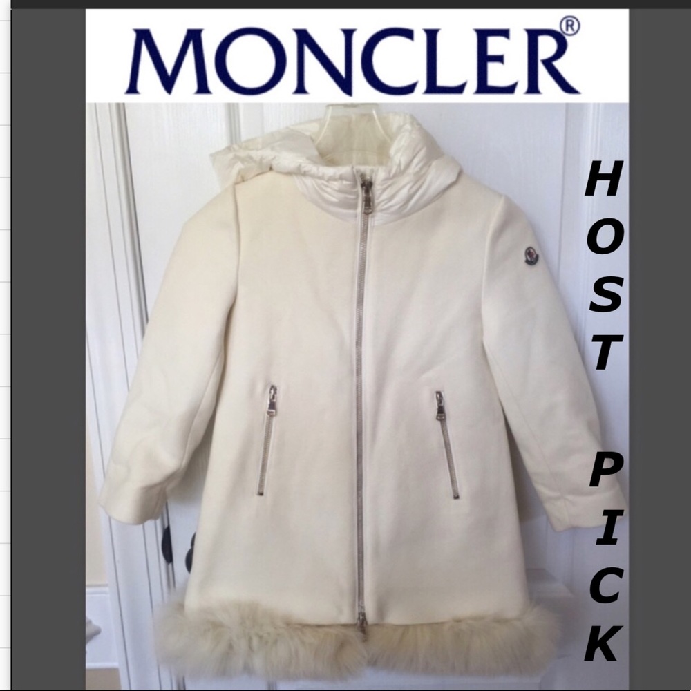 Moncler Kids Fur Trimmed Hooded Coat - Picture 1 of 10